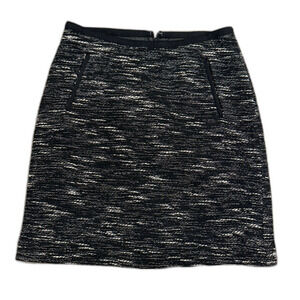 Talbots‎ Wool Blend Black Tweed Pencil Skirt Pockets Ribbon Trim Lined Size 2P